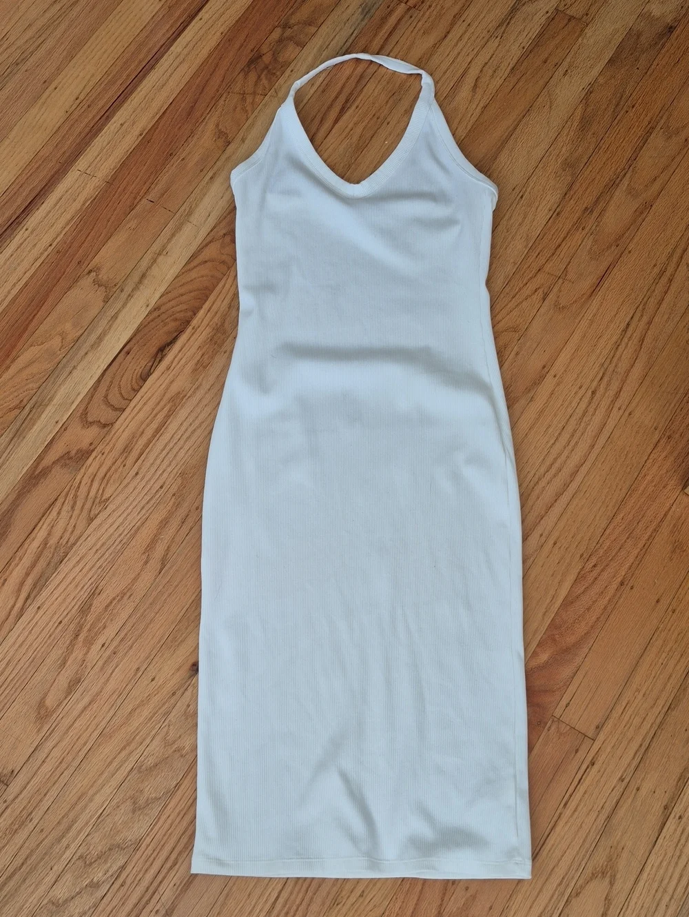 NWOT Babaton Aritzia Maxi White Bodycon Dress Sculpt Rib Knit Halter Neck Sz M